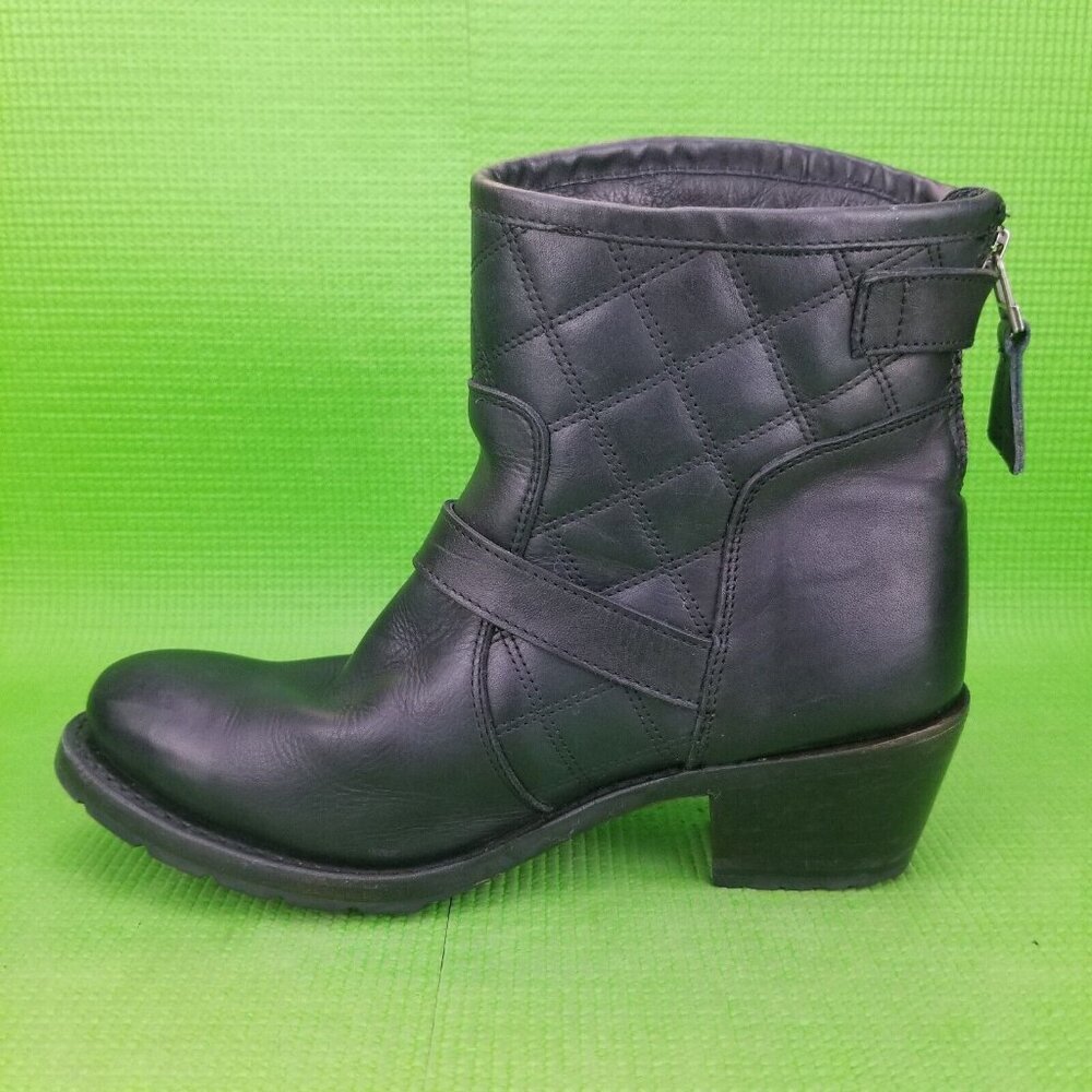 ✅Sonora Quilted Black Leather Ankle Moto/Biker Boots Women's 8B Heeled Back Zip - Picture 12 of 12
